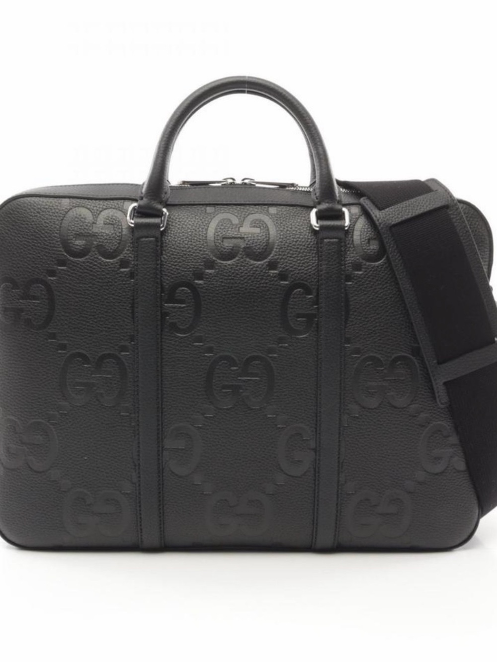 Gucci Black Embossed Leather Laptop Bag with Detachable Strap